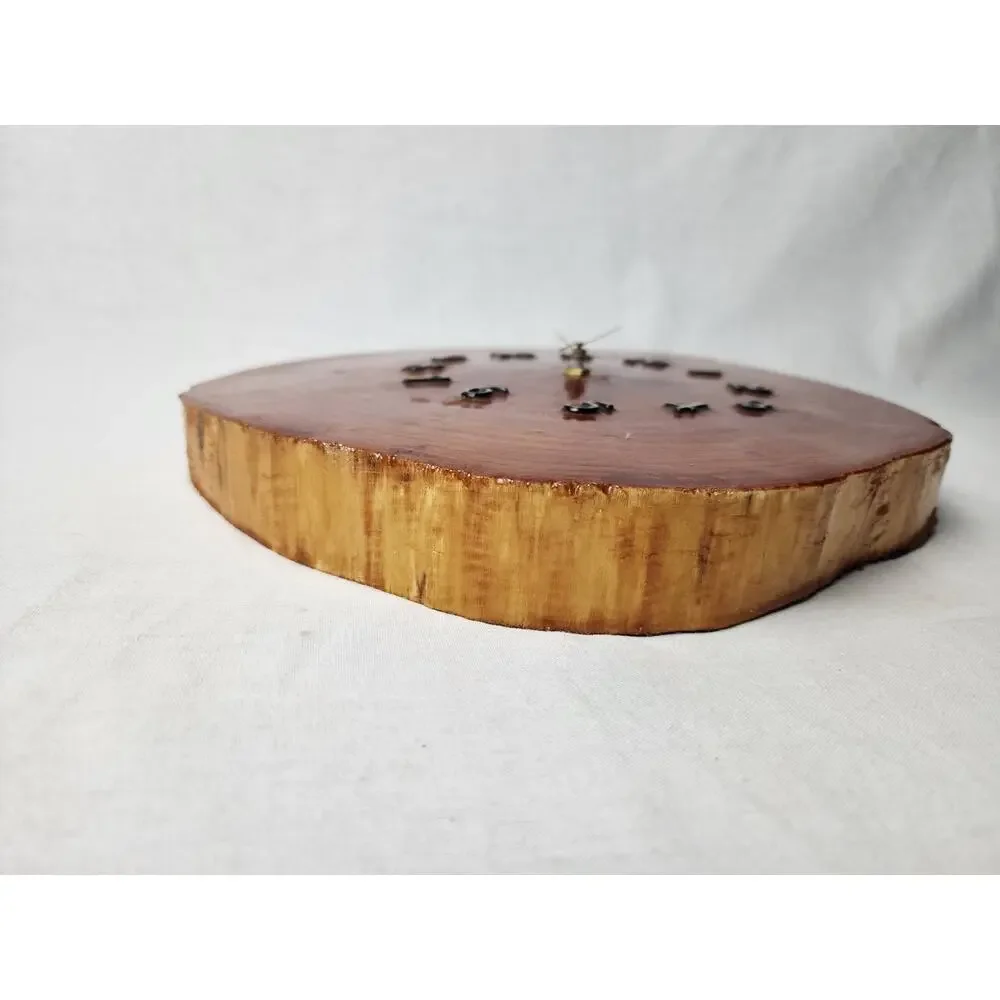 Vintage Clock 9x 11 Handmade Live Edge Wood Round Wall Quartz Rustic Cabin Decor
